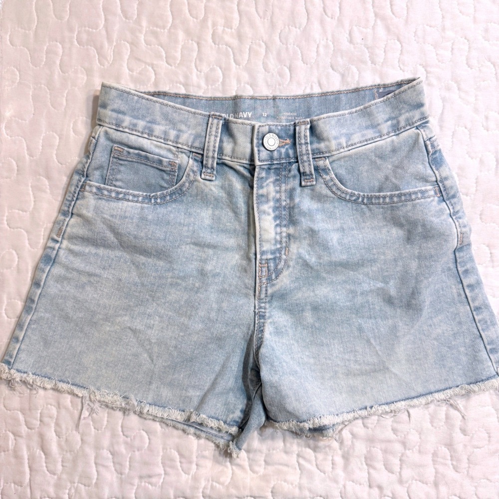 Old Navy Girl 12 Denim Shorts Light Blue Adjustable Waist Frayed FESTIVAL SCHOOL